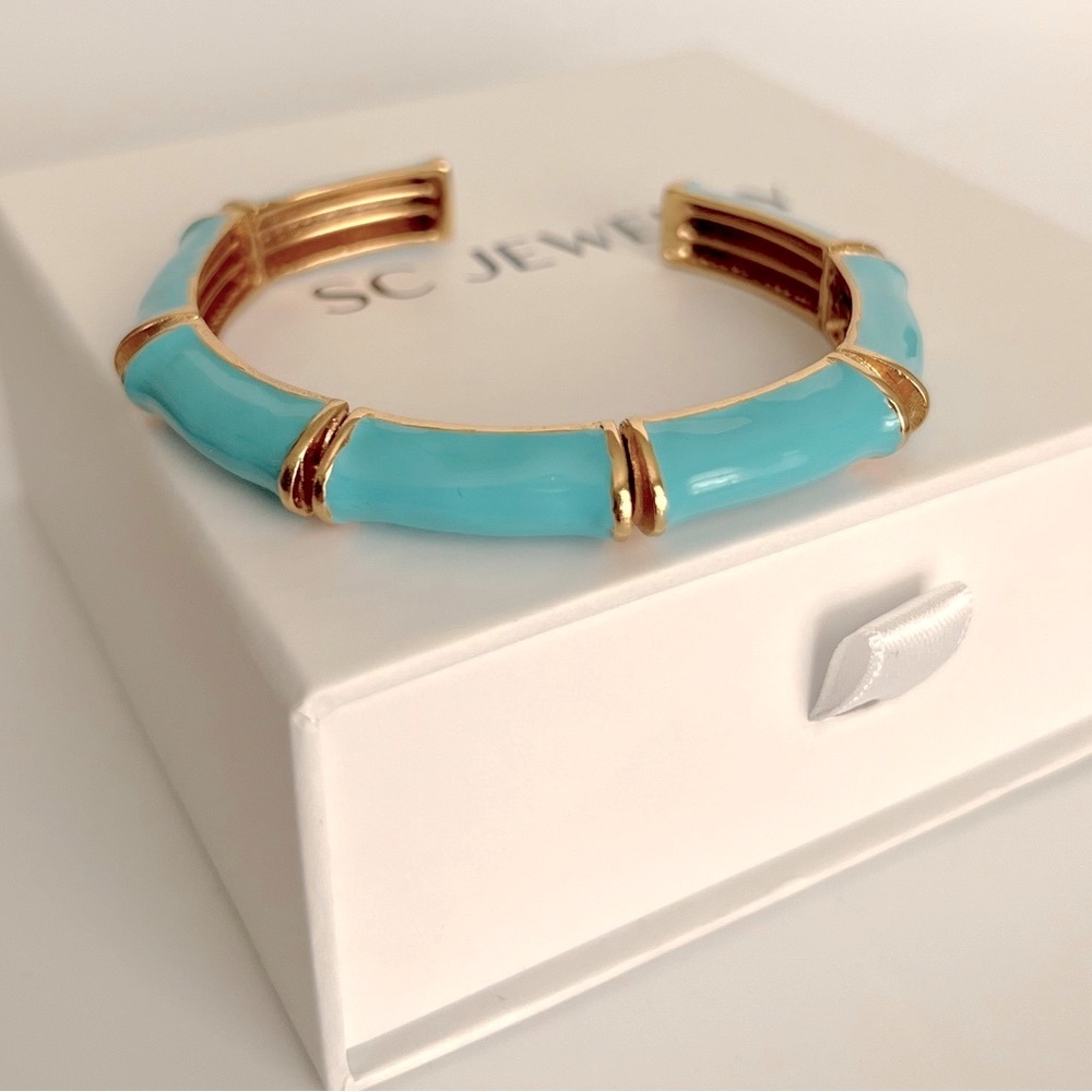 Cuff Turquoise Bracelet | Handcrafted 22K Gold Tone | Adjustable Luxury Jewelry